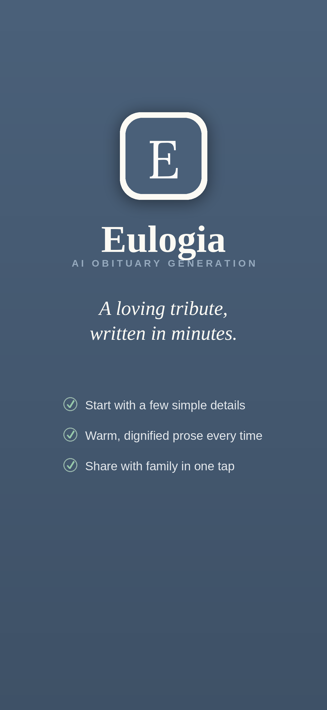 Eulogia app cover screen