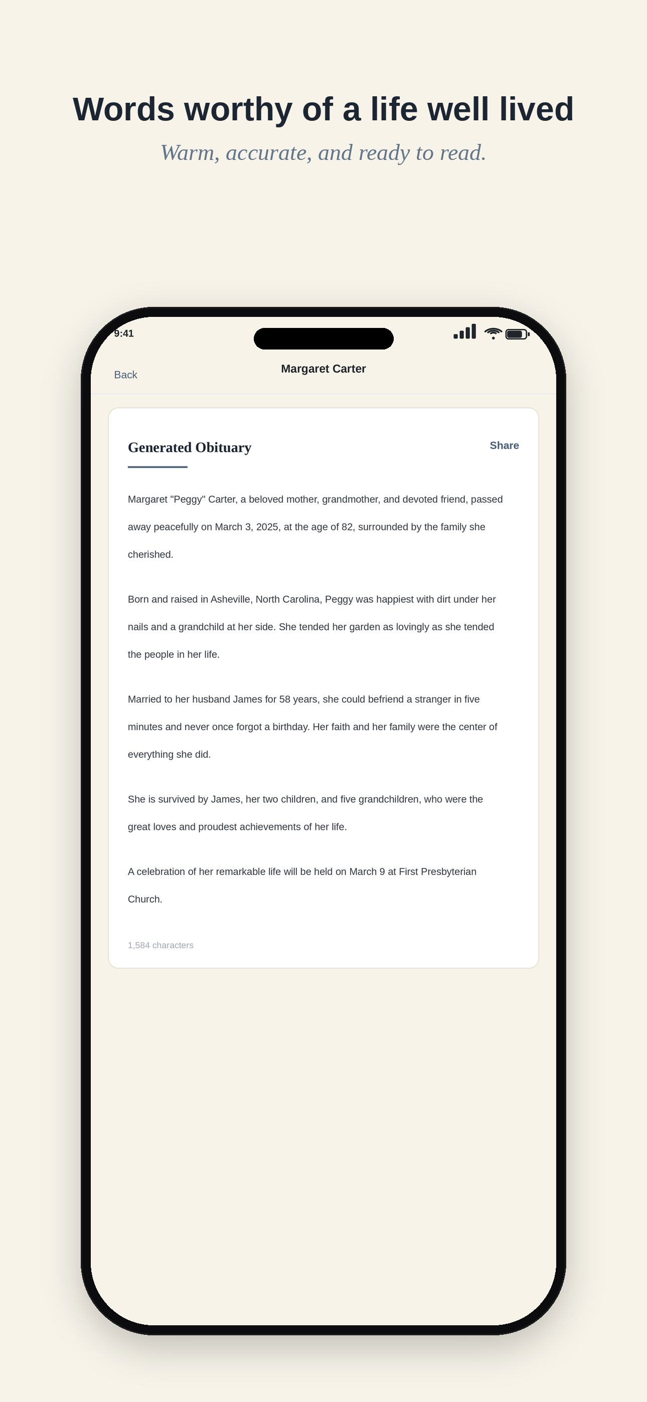 A completed obituary